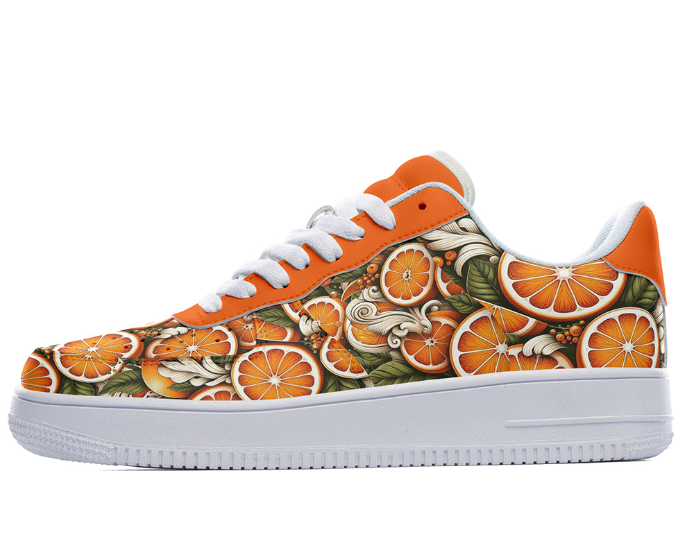 Orange Fruit Sneakers: Orange Pattern Court Sneakers