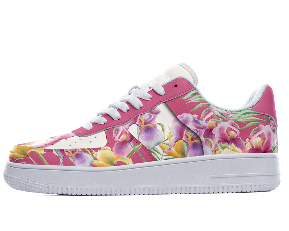 Orchid Sneakers: Orchid Flower Pattern Court Sneakers