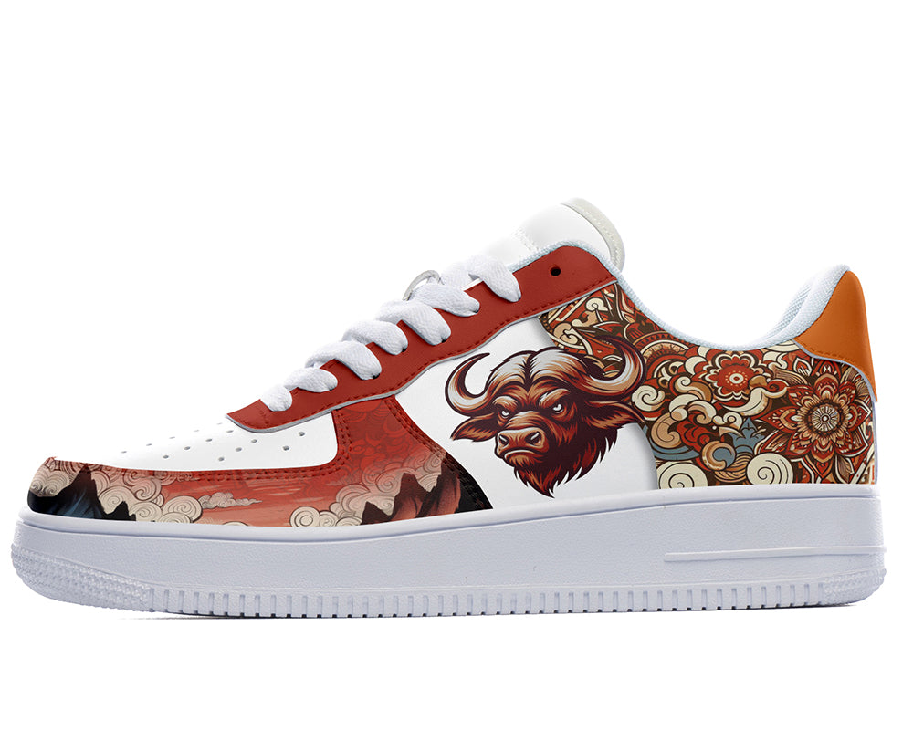 Ox Sneakers: Ox Zodiac Sign Illustration Court Sneakers