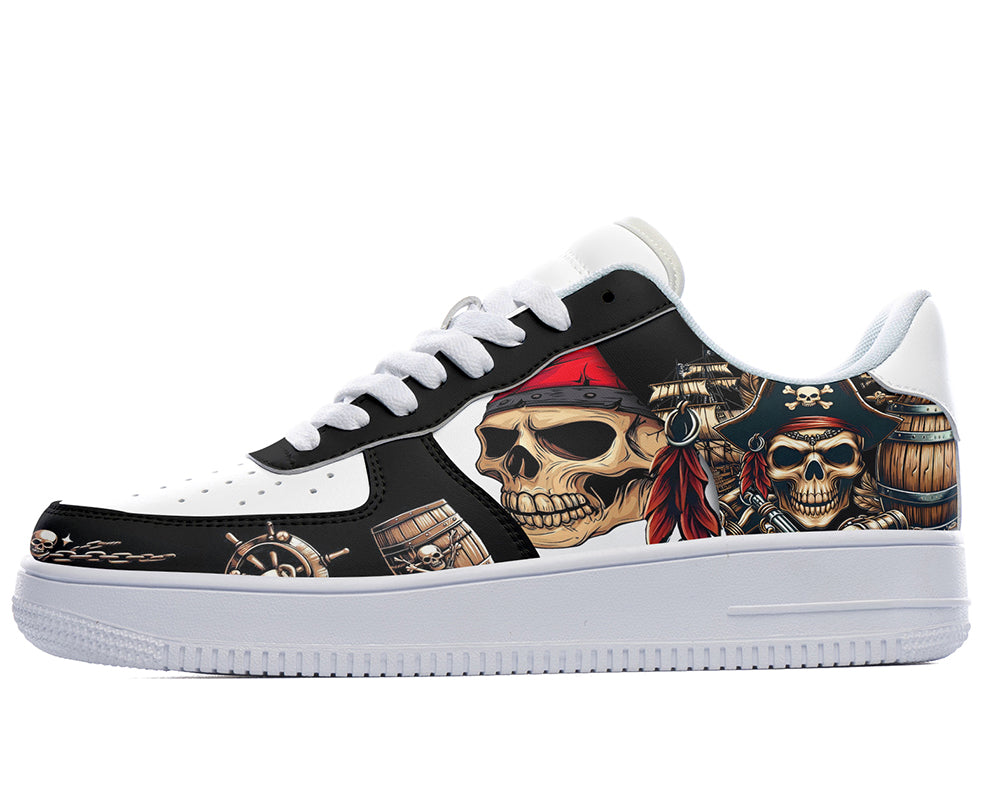 Pirate Skull Sneakers: Pirate Illustration Court Sneakers