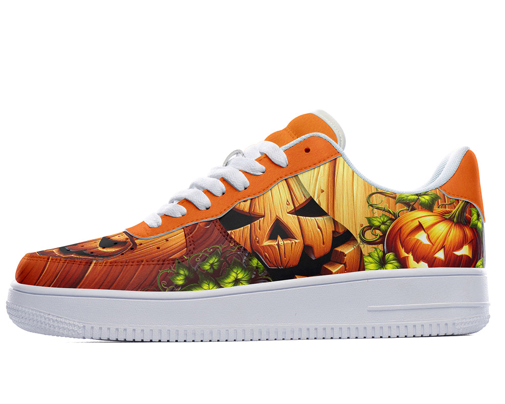 Halloween Sneakers: Jack-O-Lantern Pumpkin Pattern Court Sneakers