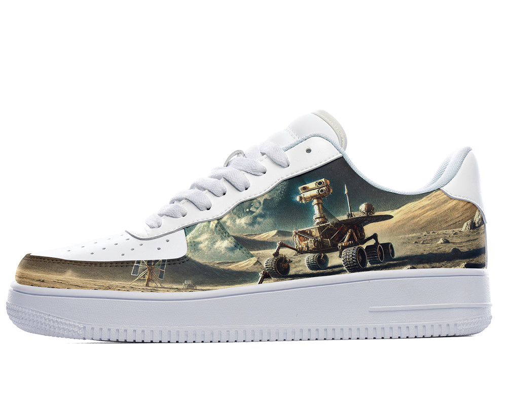 Court sneakers featuring a Mars rover exploring a rocky planetary landscape with space-inspired illustration artwork.