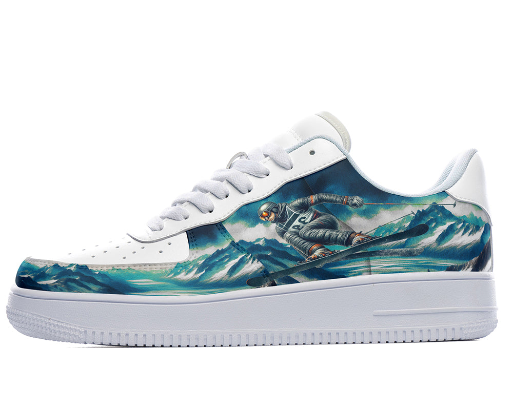 Skiing Sneakers: Skier Mountain Scene Court Sneakers