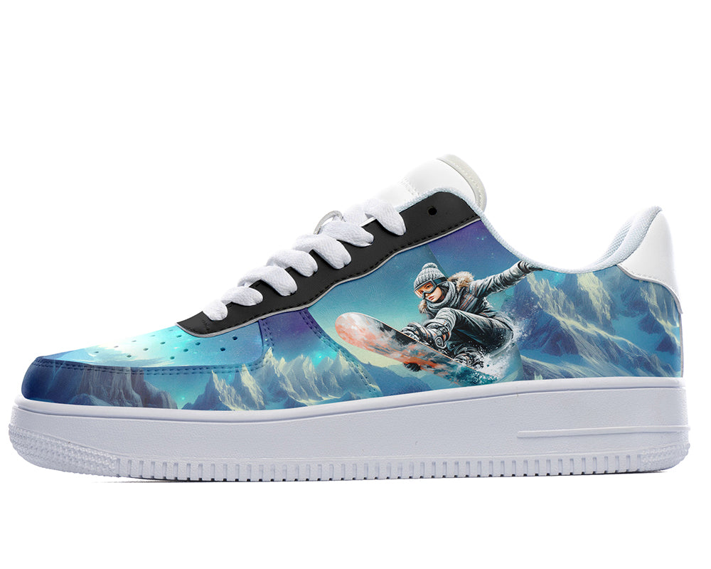 Snowboarding Sneakers: Snowboarder Illustration Court Sneakers