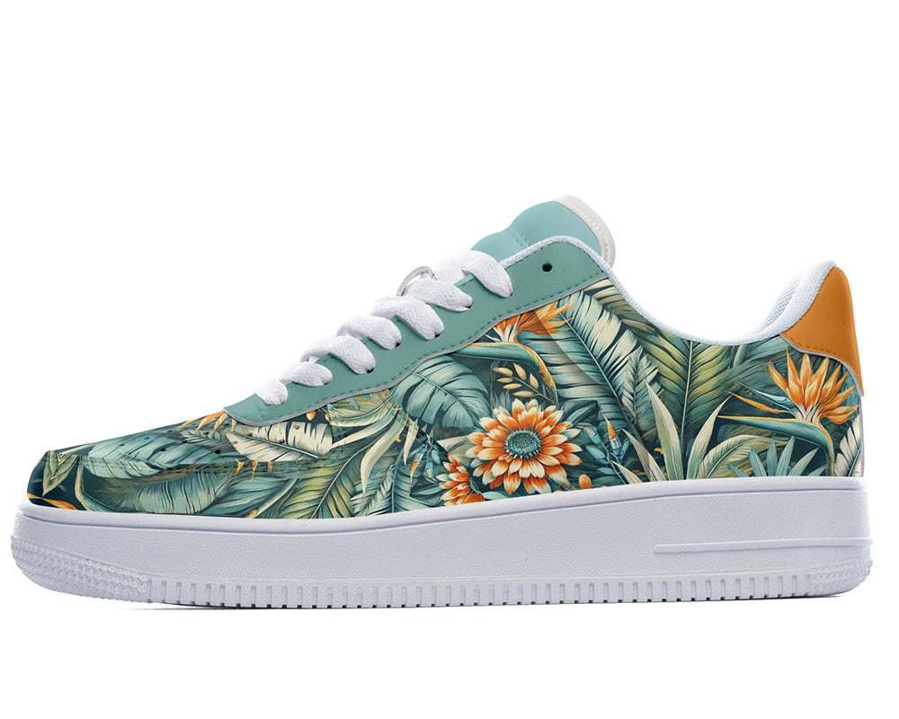 Tropical Sneakers: Tropical Leaves Pattern Court Sneakers