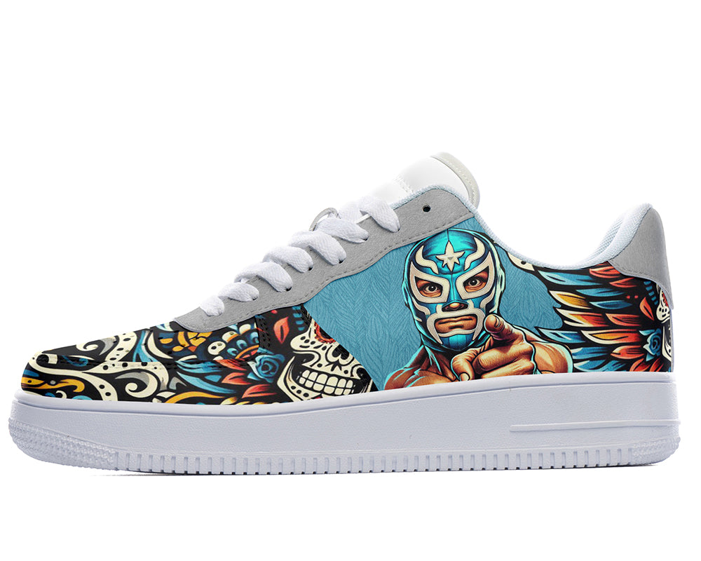 Lucha Libre Sneakers: Lucha Libre Illustration Court Sneakers