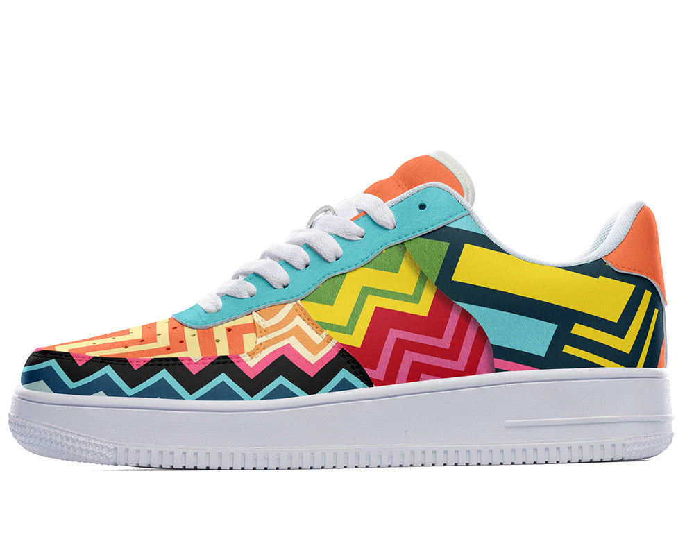 Multicolor Chevron Sneakers: Bold Geometric Pattern Court Sneakers