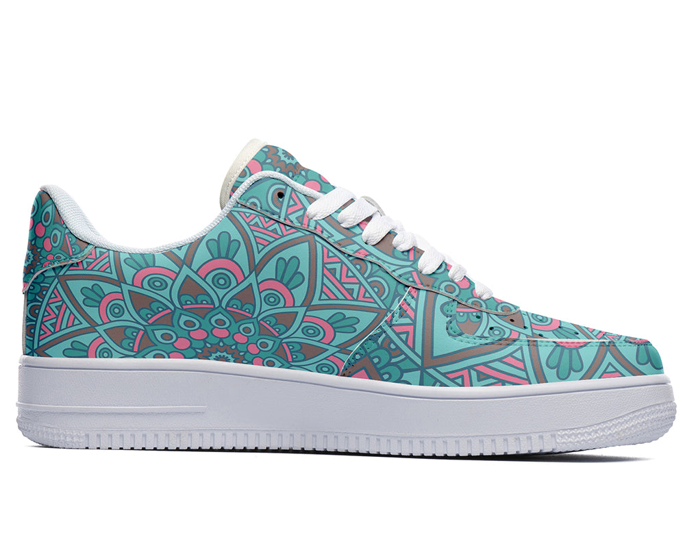 Mandala Sneakers: Aqua Mandala Pattern Court Sneakers