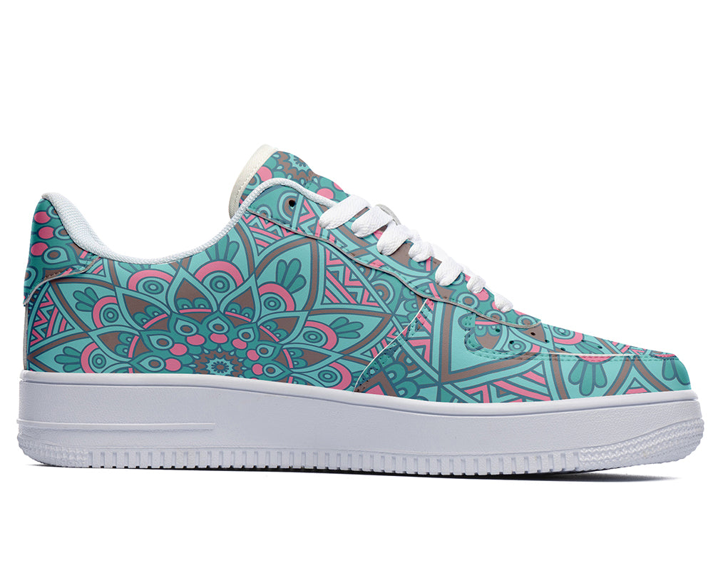Mandala Sneakers: Aqua Mandala Pattern Court Sneakers