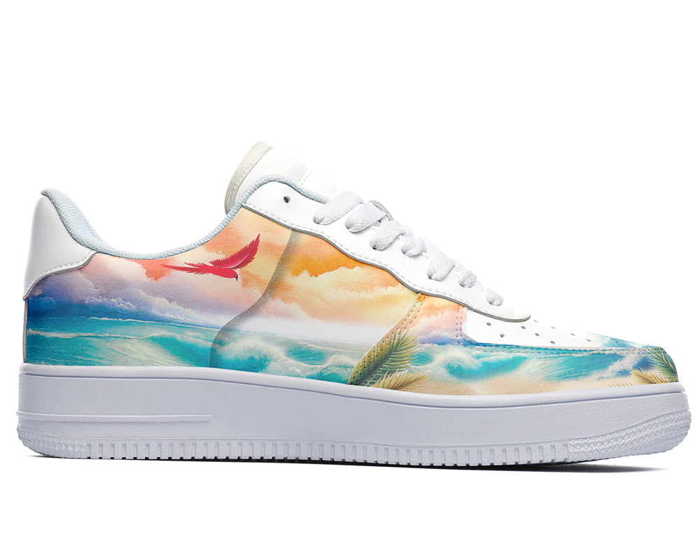 Tropical Beach Sneakers: Beach Landscape Illustration Court Sneakers