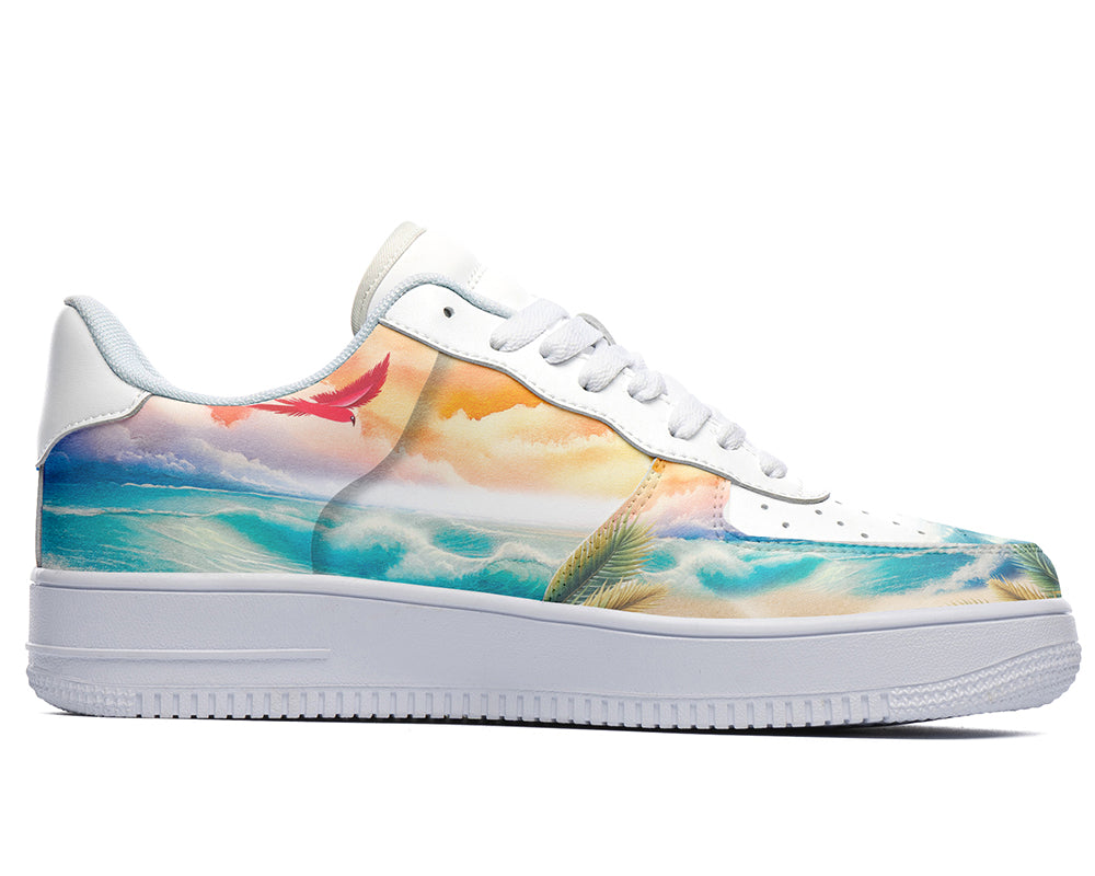 Tropical Beach Sneakers: Beach Landscape Illustration Court Sneakers