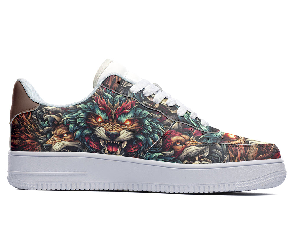 Wolf Sneakers: Fierce Wolf Pattern Court Sneakers