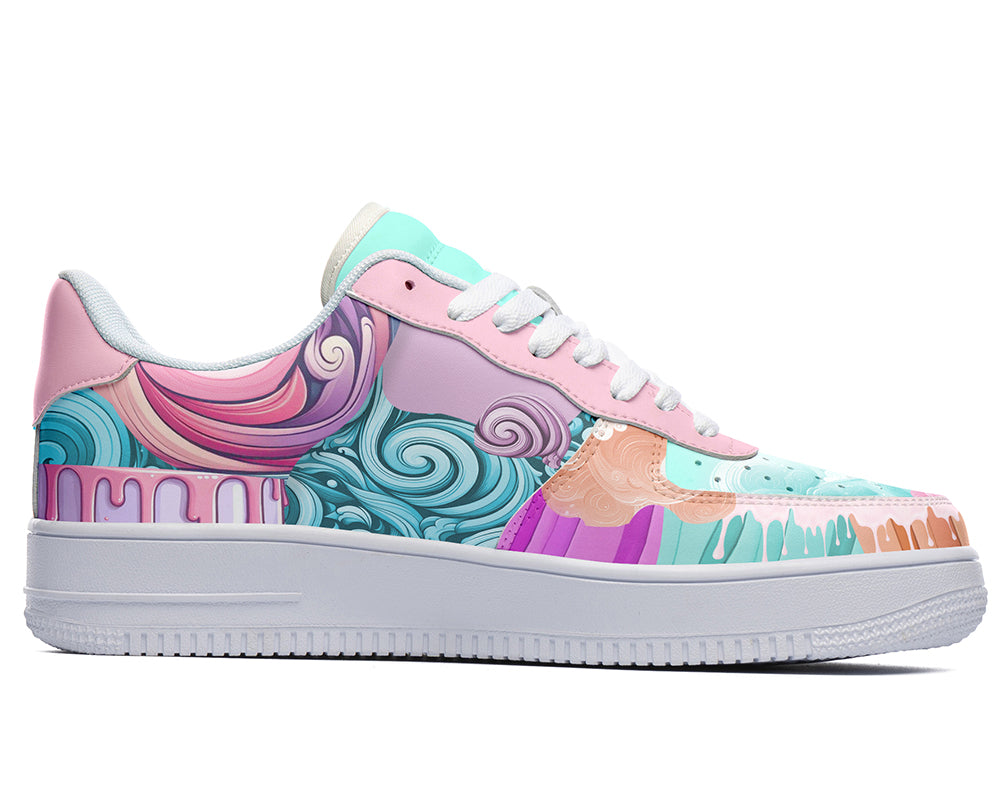 Pink & Teal Candy Swirl Sneakers: Sweet Treat Illustration Court Sneakers