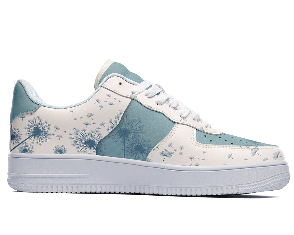 Custom Kiks_white sneaker with a light blue dandelion print