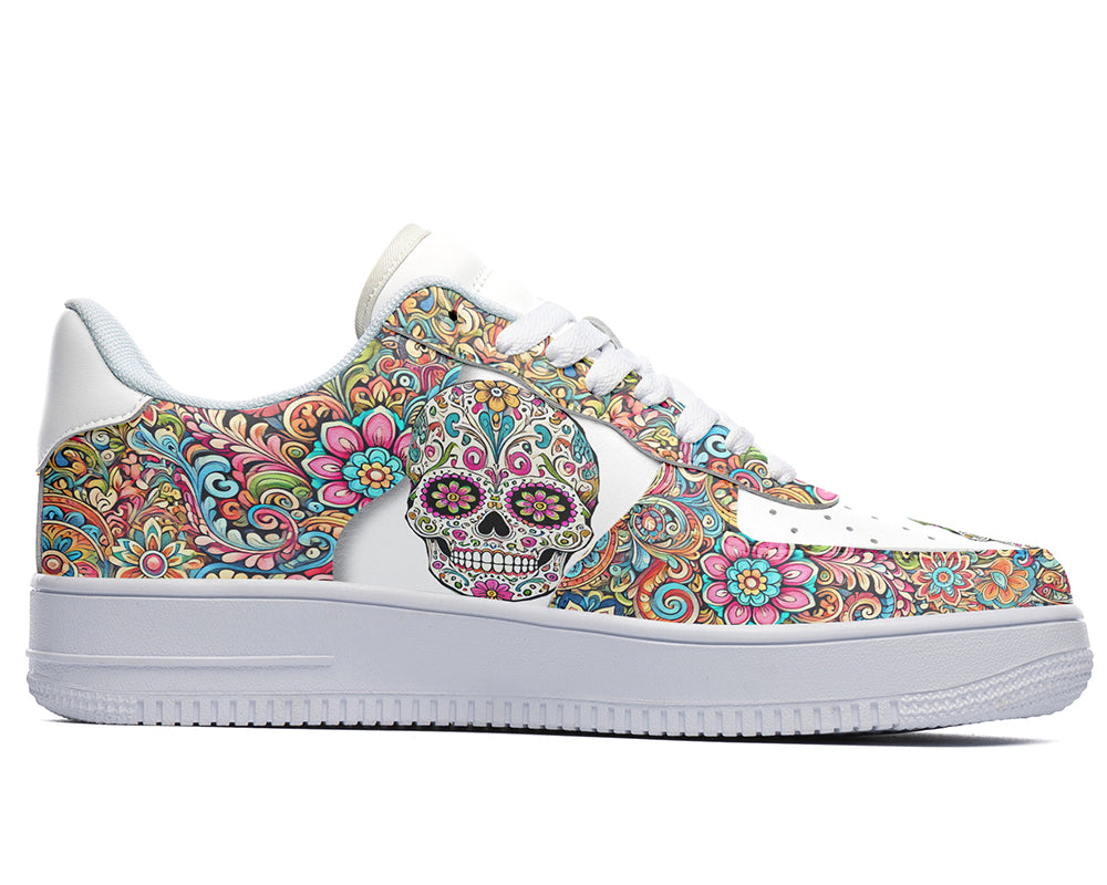 Day of the Dead Sneakers: Day of the Dead Skull Pattern Court Sneakers