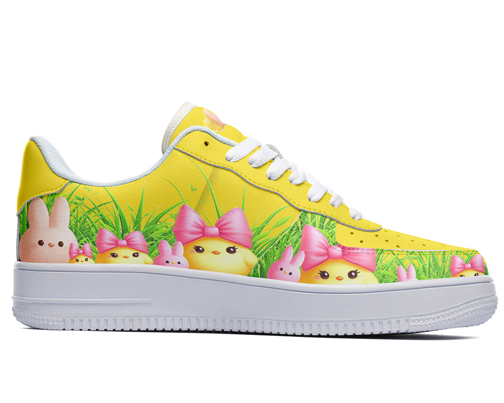 Easter Chick Sneakers: Easter Chick & Bunny Pattern Court Sneakers