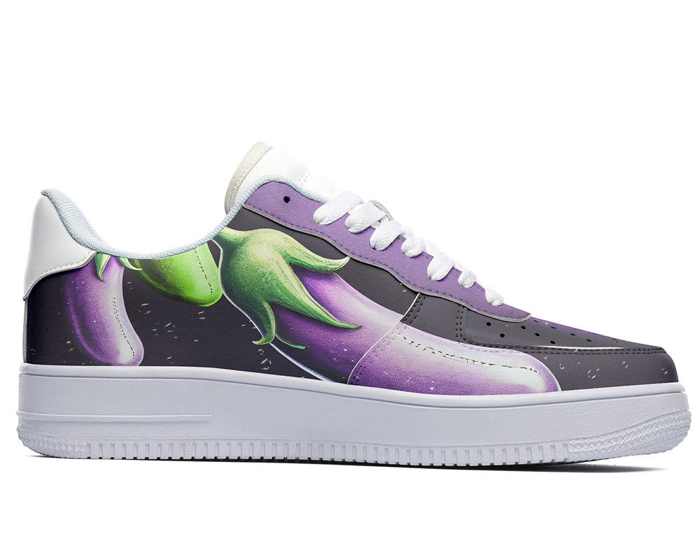 Eggplant Sneakers: Eggplant Pattern Court Sneakers