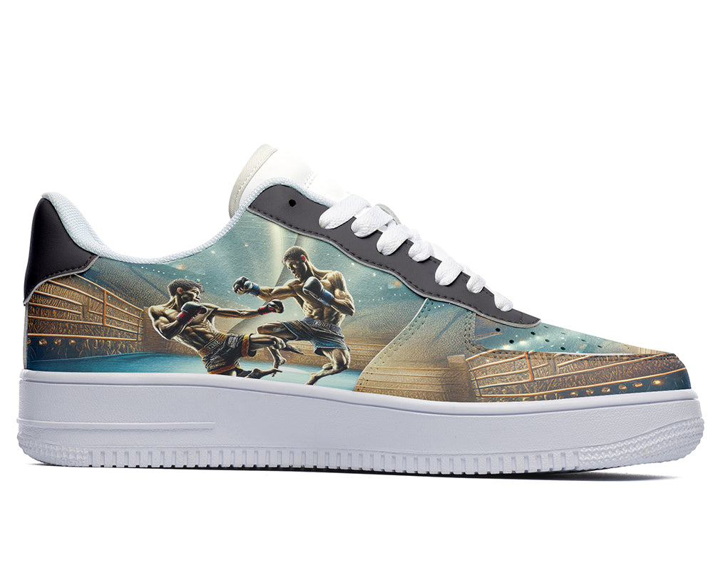 Kickboxing Sneakers: Kickboxers in a Match Illustration Court Sneakers