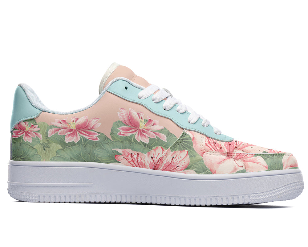 Lotus Sneakers: Lotus Flower Pattern Court Sneakers