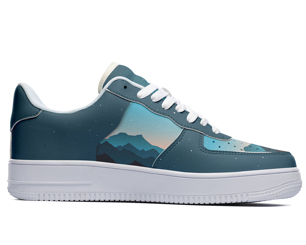 Mountain Sneakers: Mountain Landscape Illustration Court Sneakers