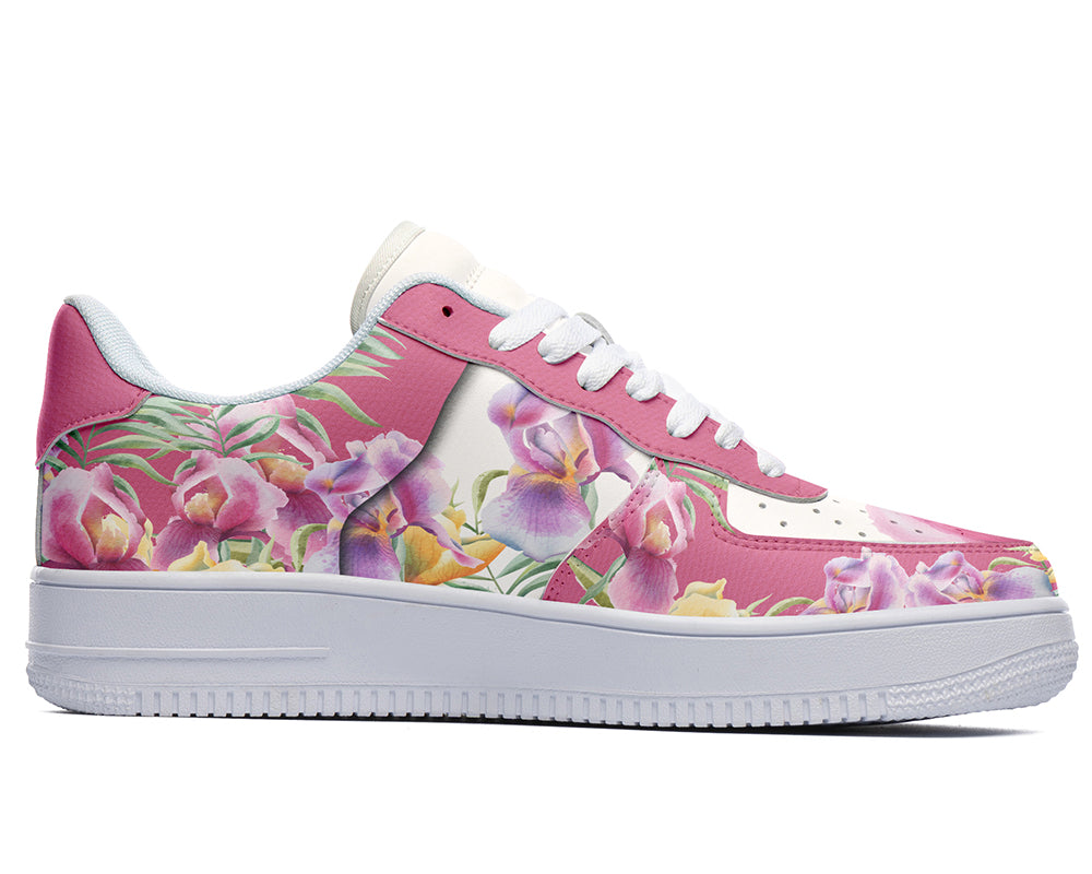 Orchid Sneakers: Orchid Flower Pattern Court Sneakers