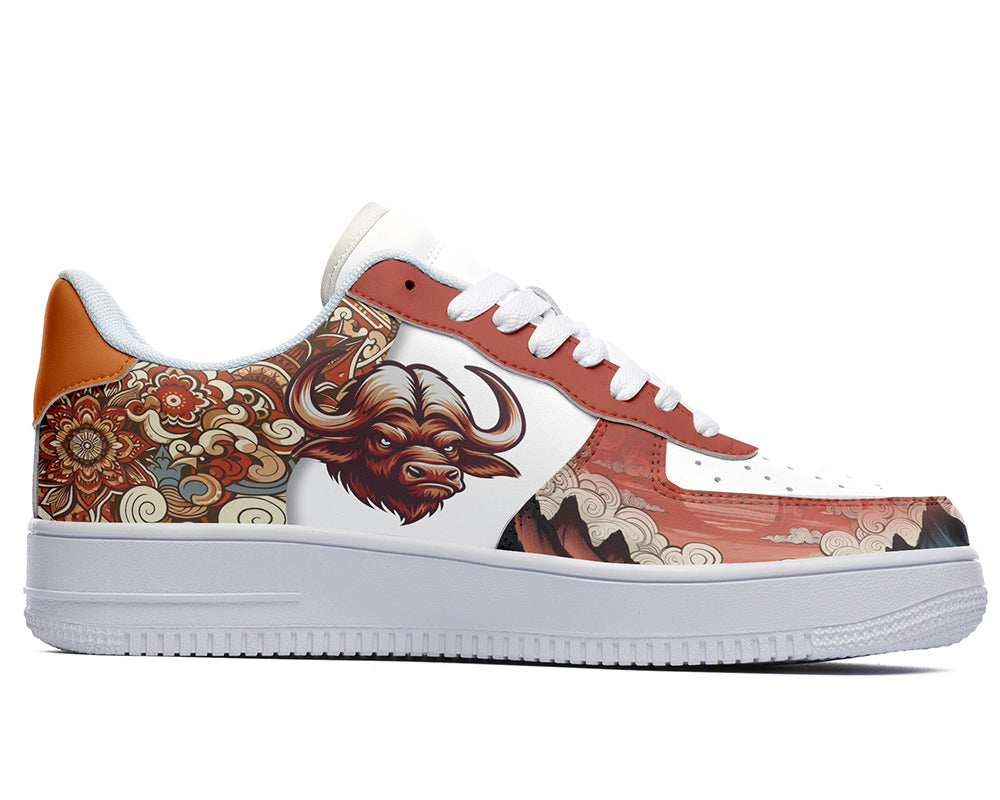 Ox Sneakers: Ox Zodiac Sign Illustration Court Sneakers