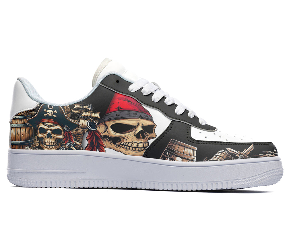 Pirate Skull Sneakers: Pirate Illustration Court Sneakers