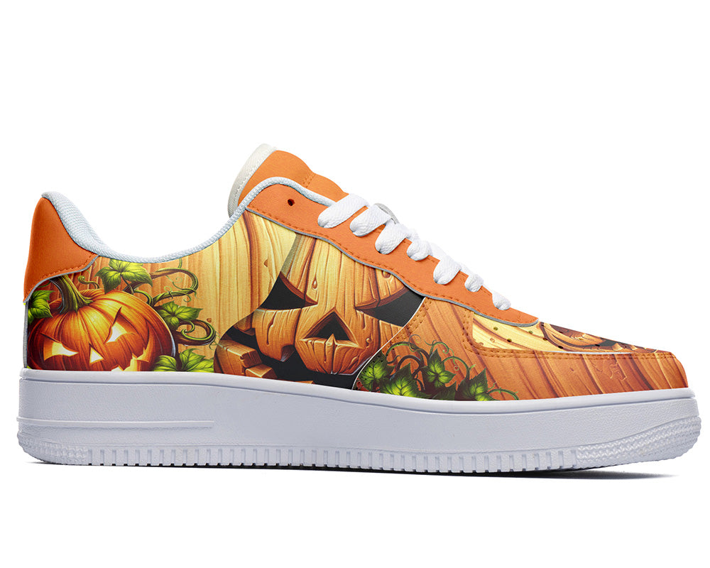 Halloween Sneakers: Jack-O-Lantern Pumpkin Pattern Court Sneakers
