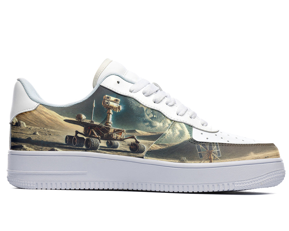 Court sneakers featuring a Mars rover exploring a rocky planetary landscape with space-inspired illustration artwork.