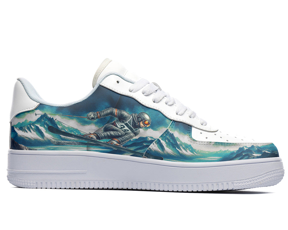 Skiing Sneakers: Skier Mountain Scene Court Sneakers