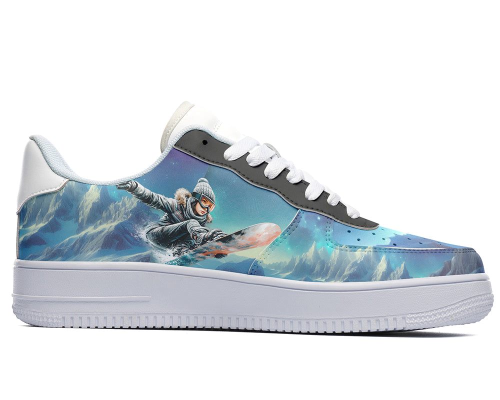 Snowboarding Sneakers: Snowboarder Illustration Court Sneakers