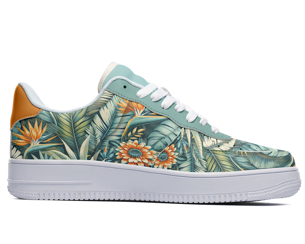 Tropical Sneakers: Tropical Leaves Pattern Court Sneakers