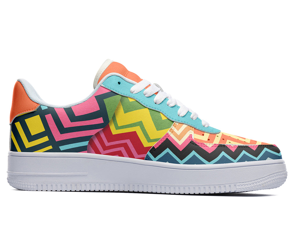 Multicolor Chevron Sneakers: Bold Geometric Pattern Court Sneakers