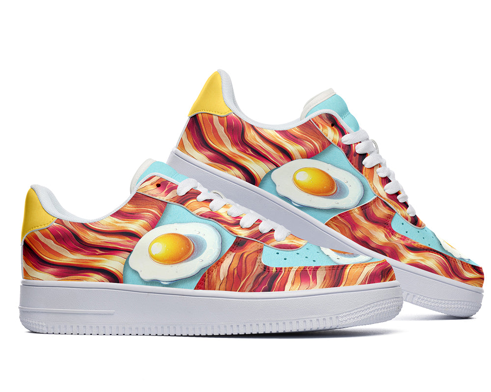 Bacon and Eggs Sneakers: Bacon and Eggs Pattern Court Sneakers
