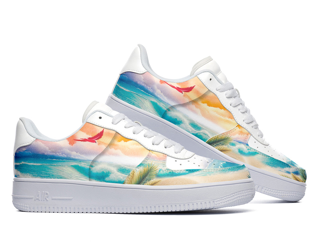 Tropical Beach Sneakers: Beach Landscape Illustration Court Sneakers