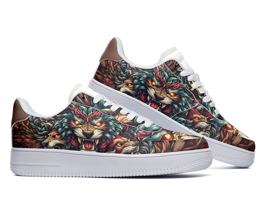 Wolf Sneakers: Fierce Wolf Pattern Court Sneakers