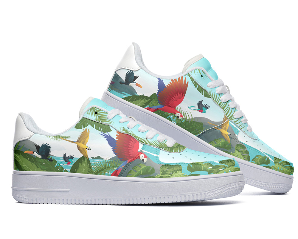 Tropical Bird Sneakers: Tropical Bird Illustration Court Sneakers