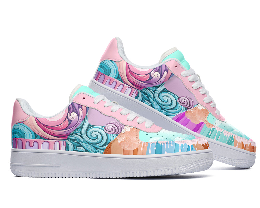 Pink & Teal Candy Swirl Sneakers: Sweet Treat Illustration Court Sneakers