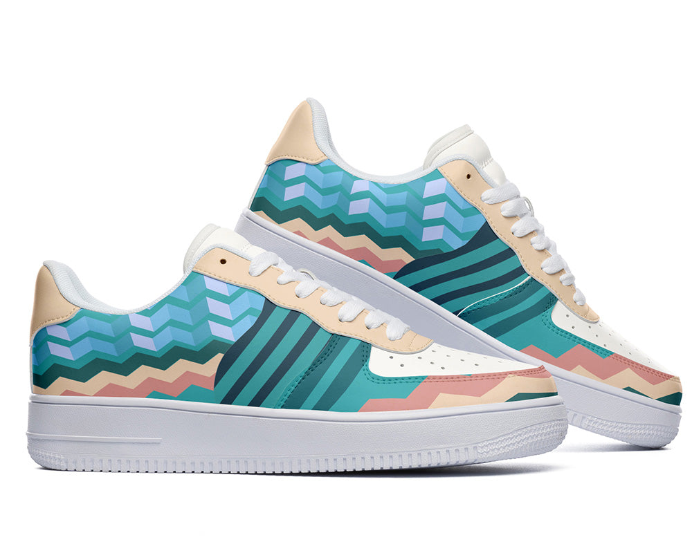 Teal Chevron Sneakers: Chevron & Stripe Pattern Sneakers