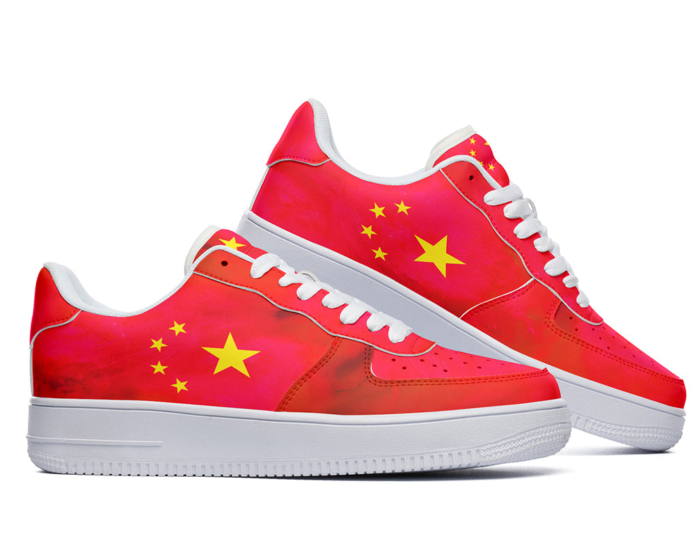 China Flag Sneakers: Chinese Flag Pattern Court Sneakers