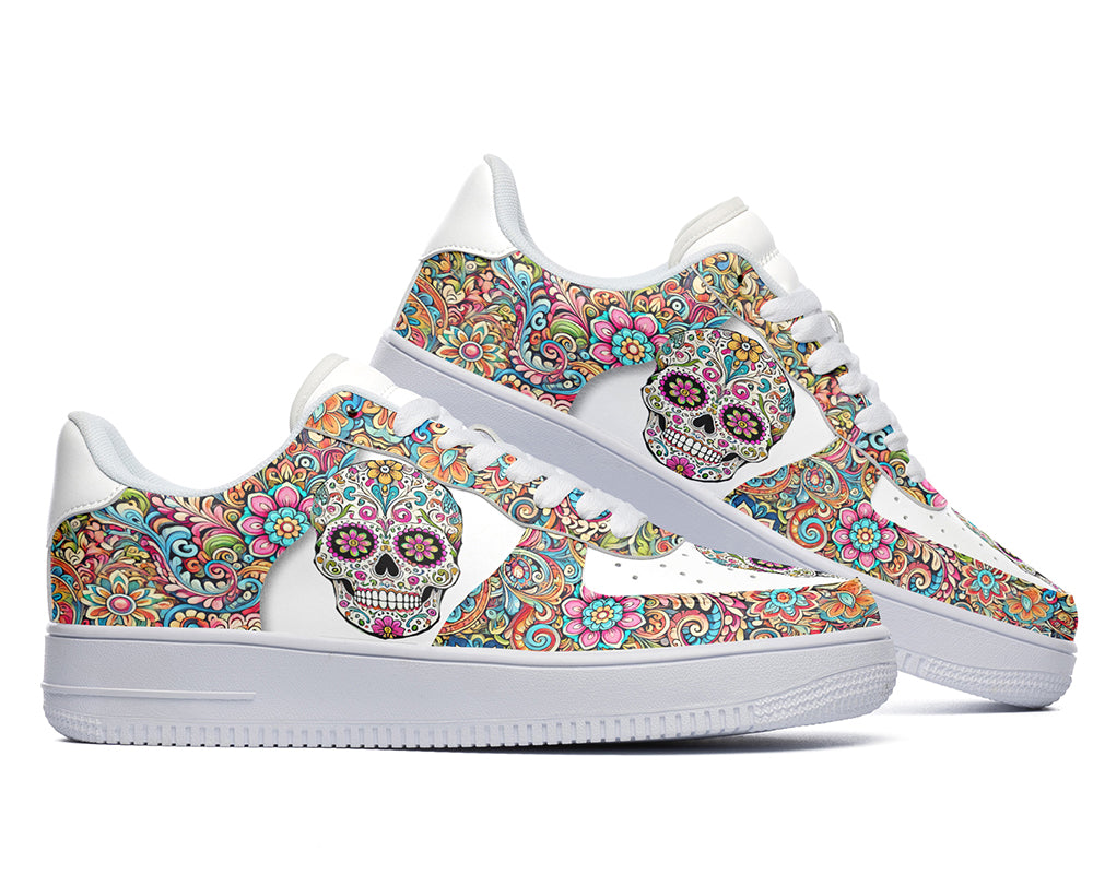 Day of the Dead Sneakers: Day of the Dead Skull Pattern Court Sneakers