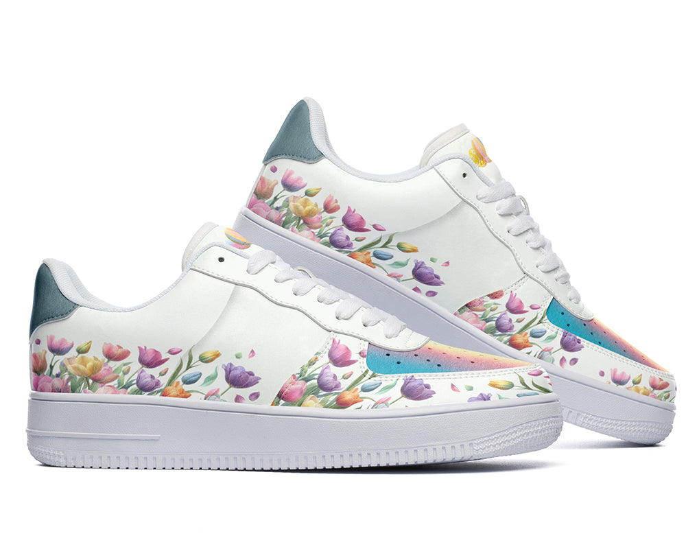 Easter Egg & Tulip Sneakers: Easter Egg & Tulip Pattern Court Sneakers
