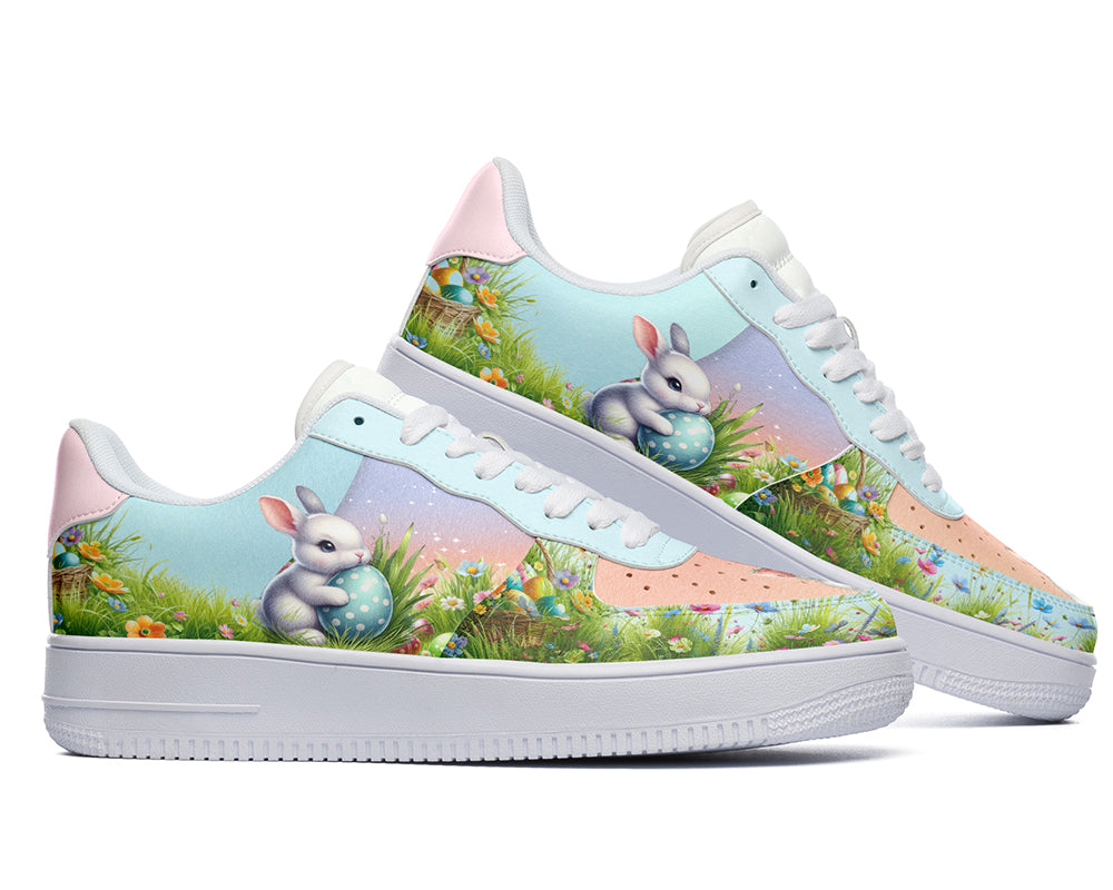 Easter Bunny Sneakers: Easter Bunny and Egg Pattern Court Sneakers