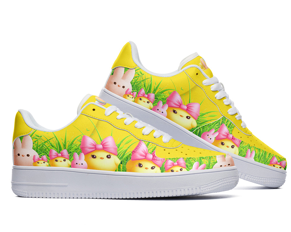 Easter Chick Sneakers: Easter Chick & Bunny Pattern Court Sneakers