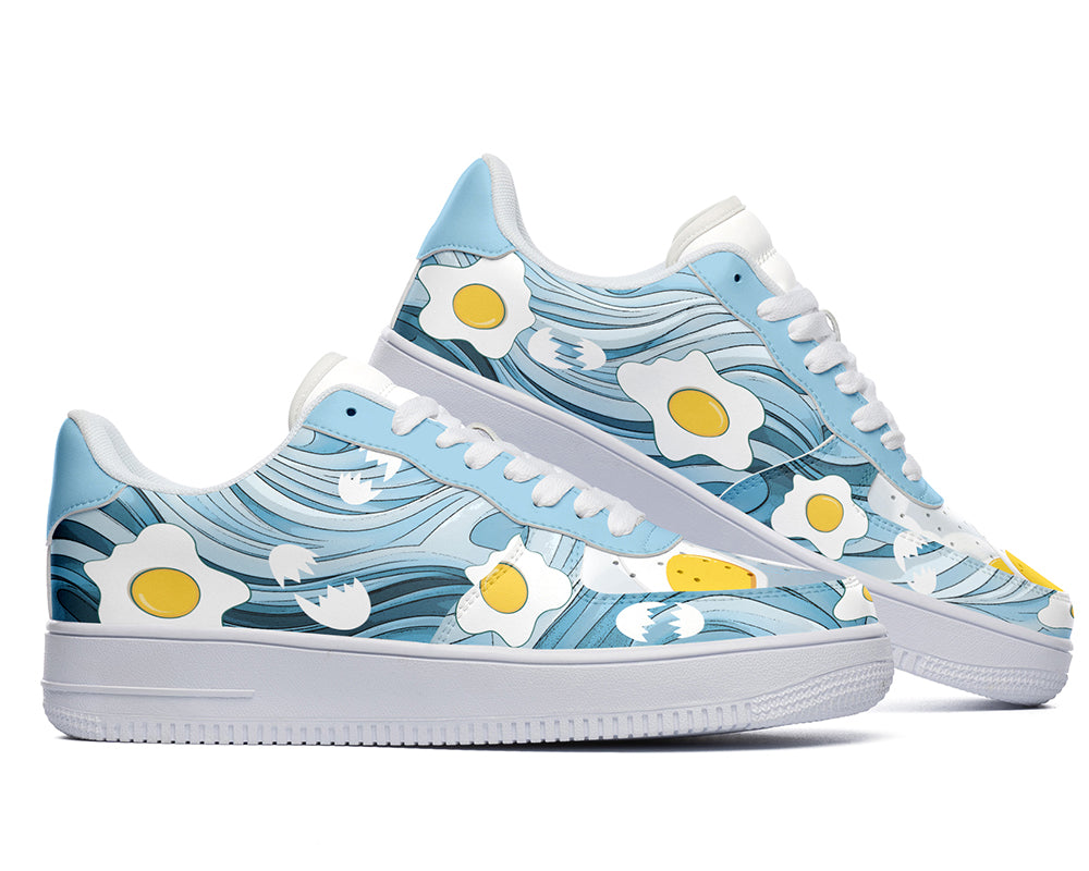 Fried Egg Sneakers: Fried Egg Pattern Court Sneakers