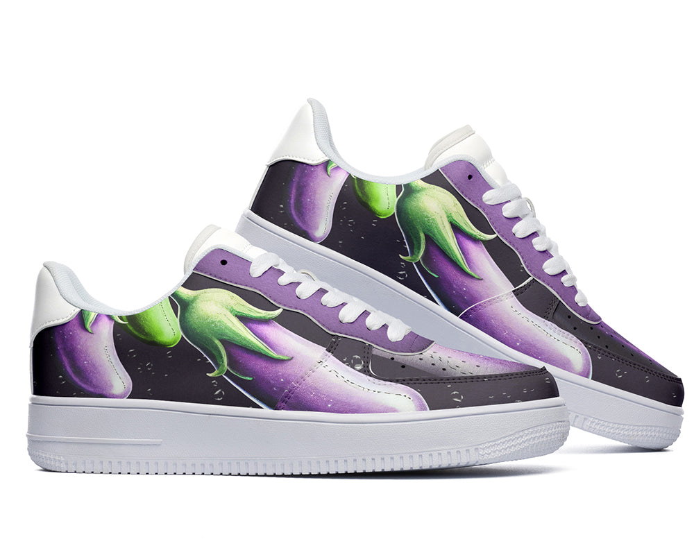 Eggplant Sneakers: Eggplant Pattern Court Sneakers