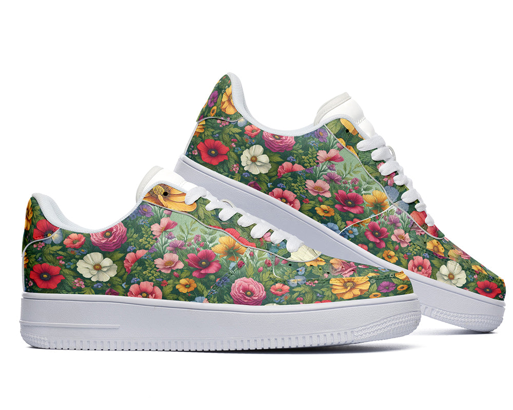 Flower Garden Sneakers: Floral Garden Illustration Court Sneakers