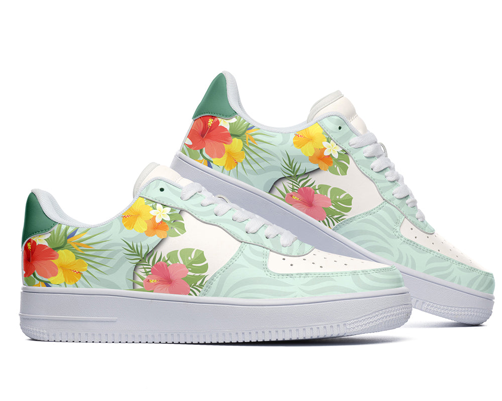 Hibiscus Sneakers: Hibiscus Flower Pattern Court Sneakers