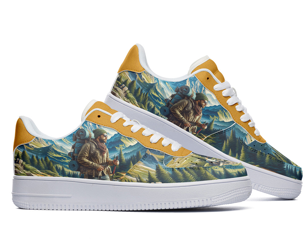 Hiking Sneakers: Mountain Hiking Illustration Court Sneakers