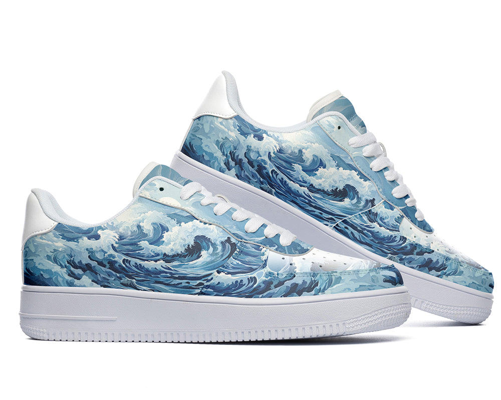 Ocean Wave Sneakers: Ocean Wave Illustration Court Sneakers